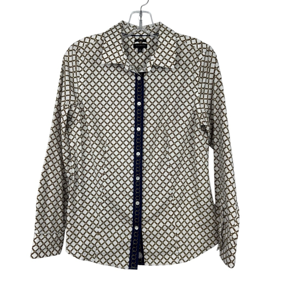 Talbots Button Up Shirt Womens 6 White Non Iron Chain Print Long Sleeve Office - Picture 2 of 9